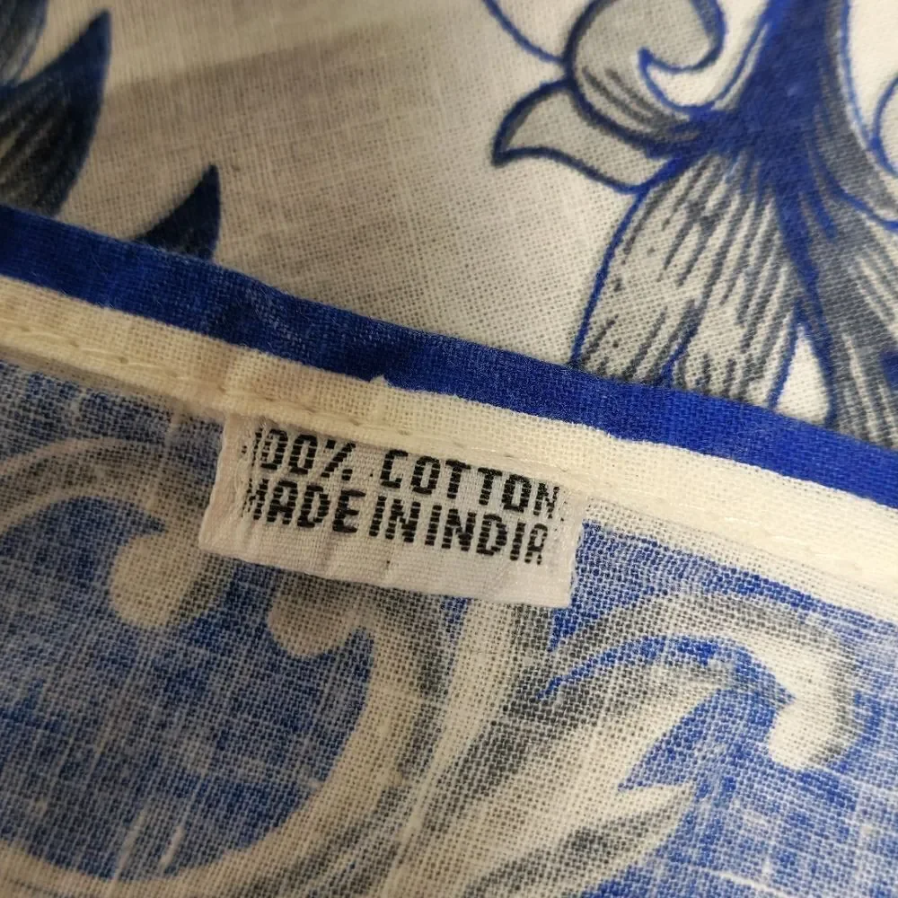 Vintage India White blue floral tablecloth